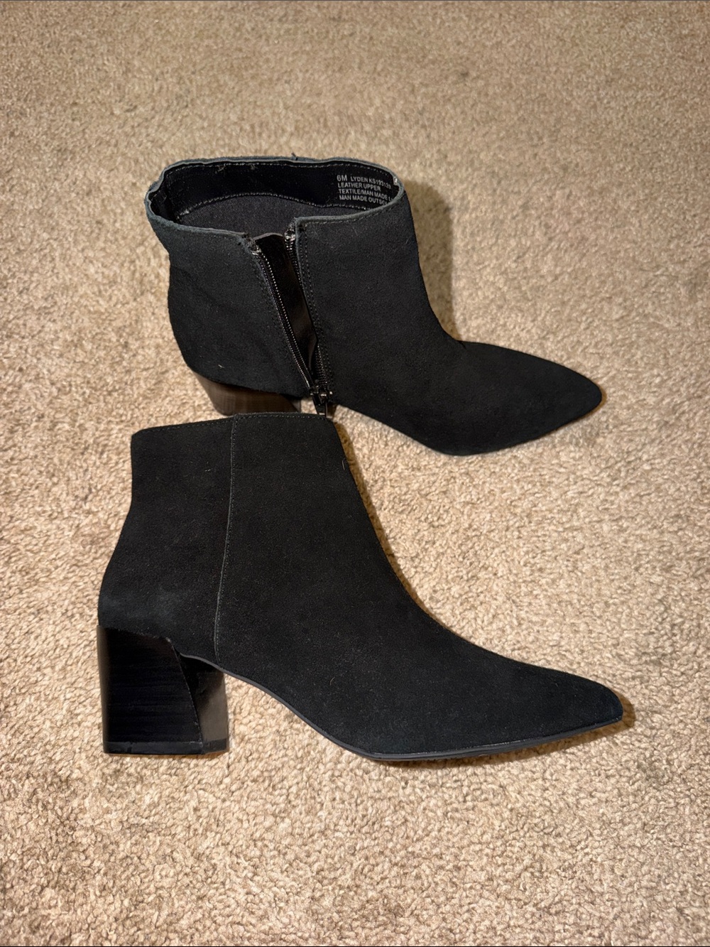 Kensie Black Pointed-Toe Suede Ankle Booties with Block Heel